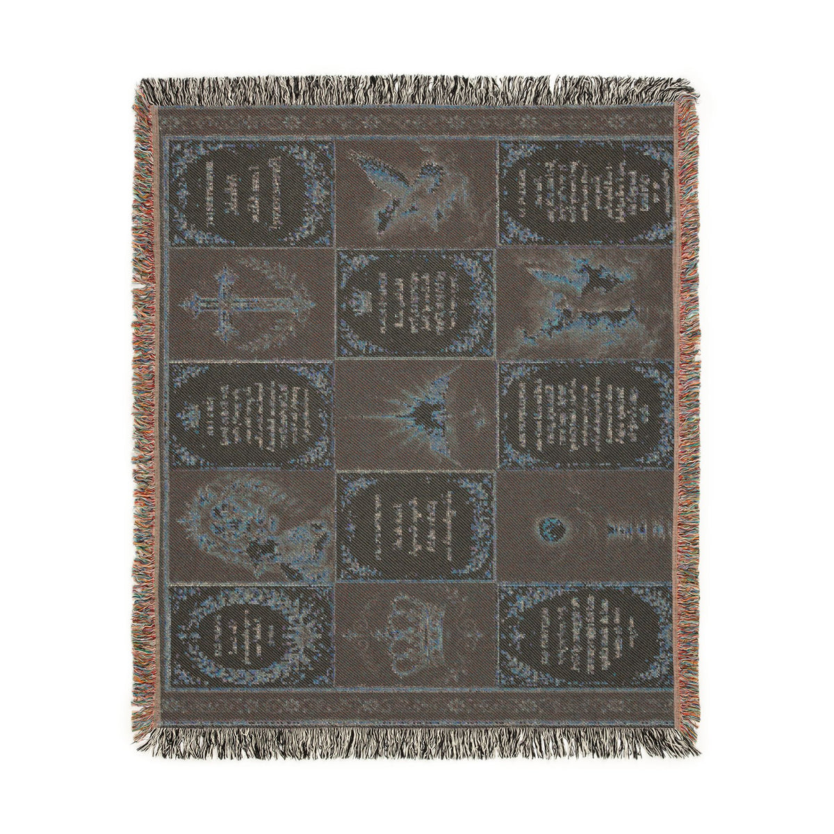 Religious Prayer Patchwork Woven Blanket – Inspirational Scripture & Faith Symbols Throw