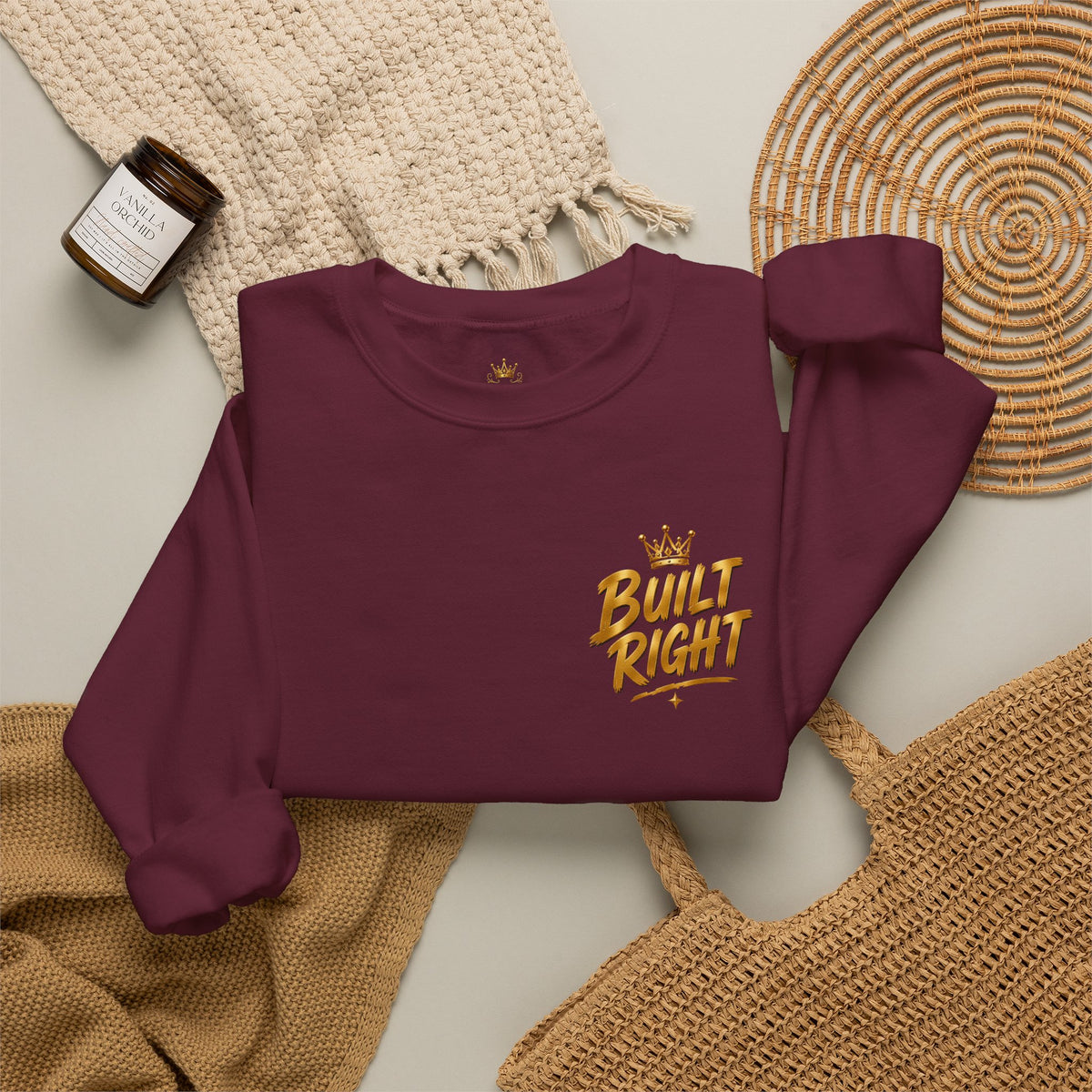 Built Right Crewneck Sweatshirt — "Built Right: Beautiful, Brave, Brilliant" Gold Graphic