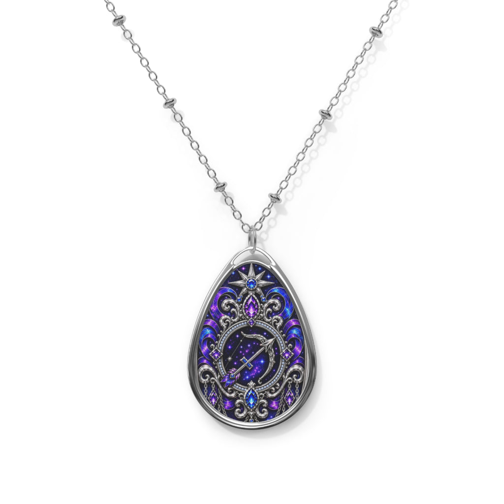 Sagittarius Blue Filigree Oval Necklace Pendant