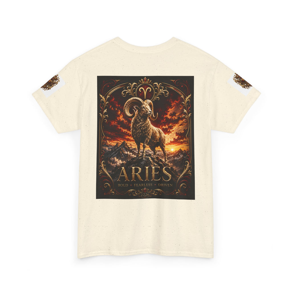 Aries Zodiac T‑Shirt — Mythic Ram Astrology Tee with 'ARIES' Emblem