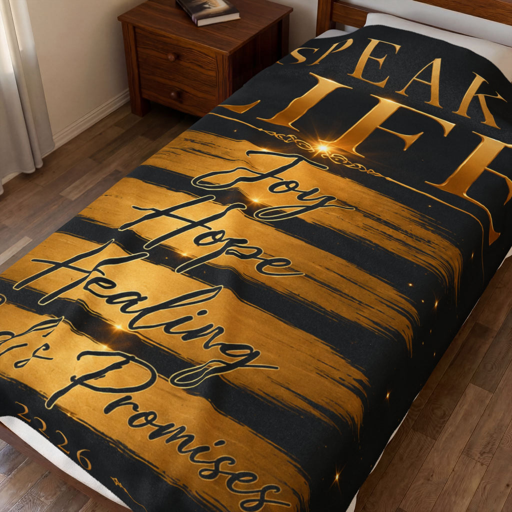 Velveteen Plush Blanket — "Speak Life: Joy Hope Healing, God's Promises" Inspirational Throw