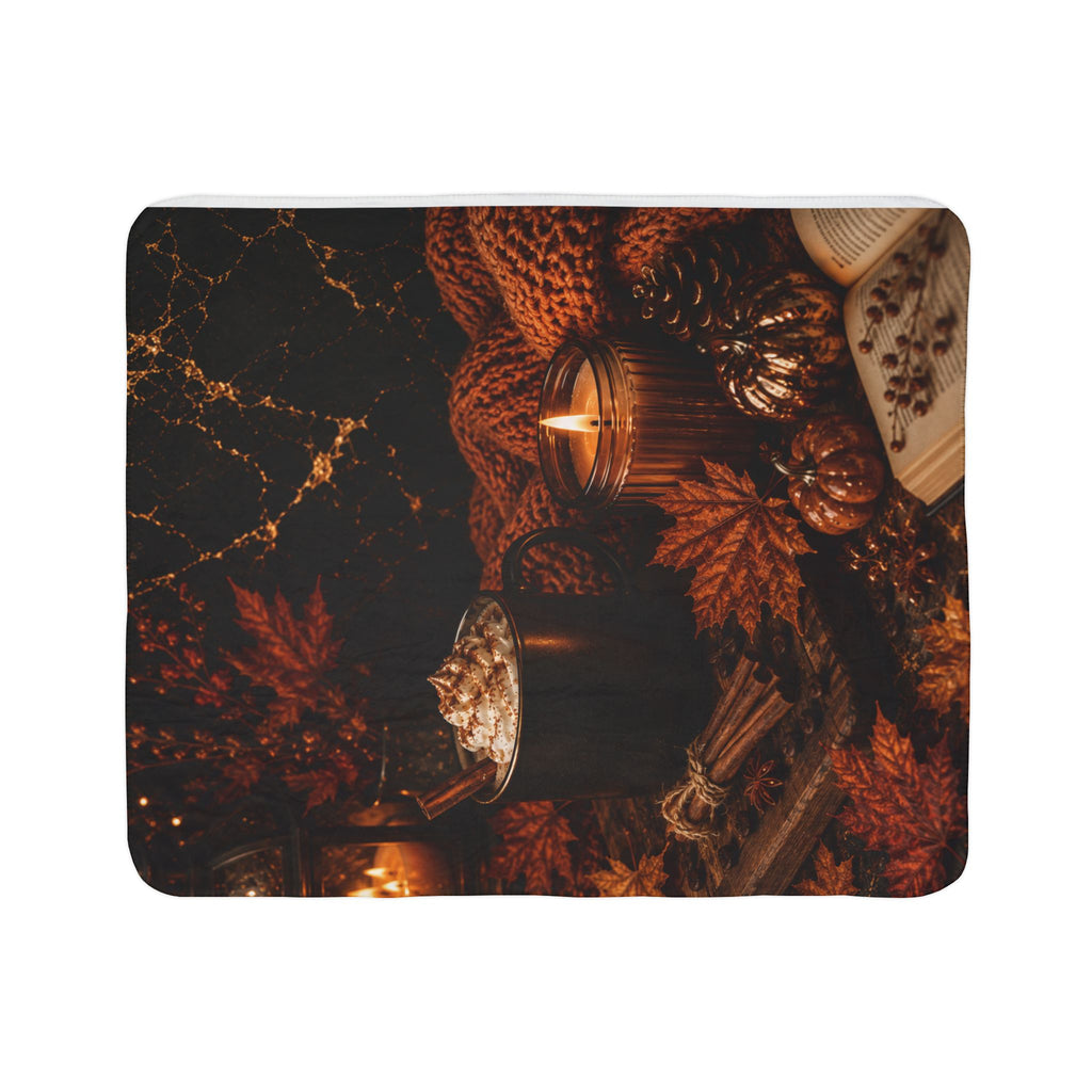 Autumn Cozy Fleece Sherpa Blanket – Pumpkin Spice Candles & Cocoa Throw