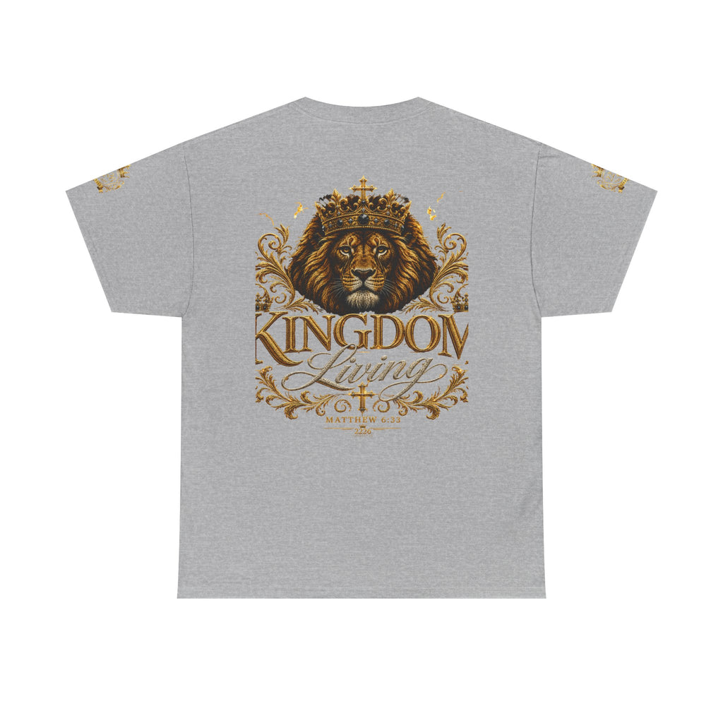 Kingdom Living Lion Tee — Regal Crowned Lion Graphic T-Shirt (Matthew 6:33)