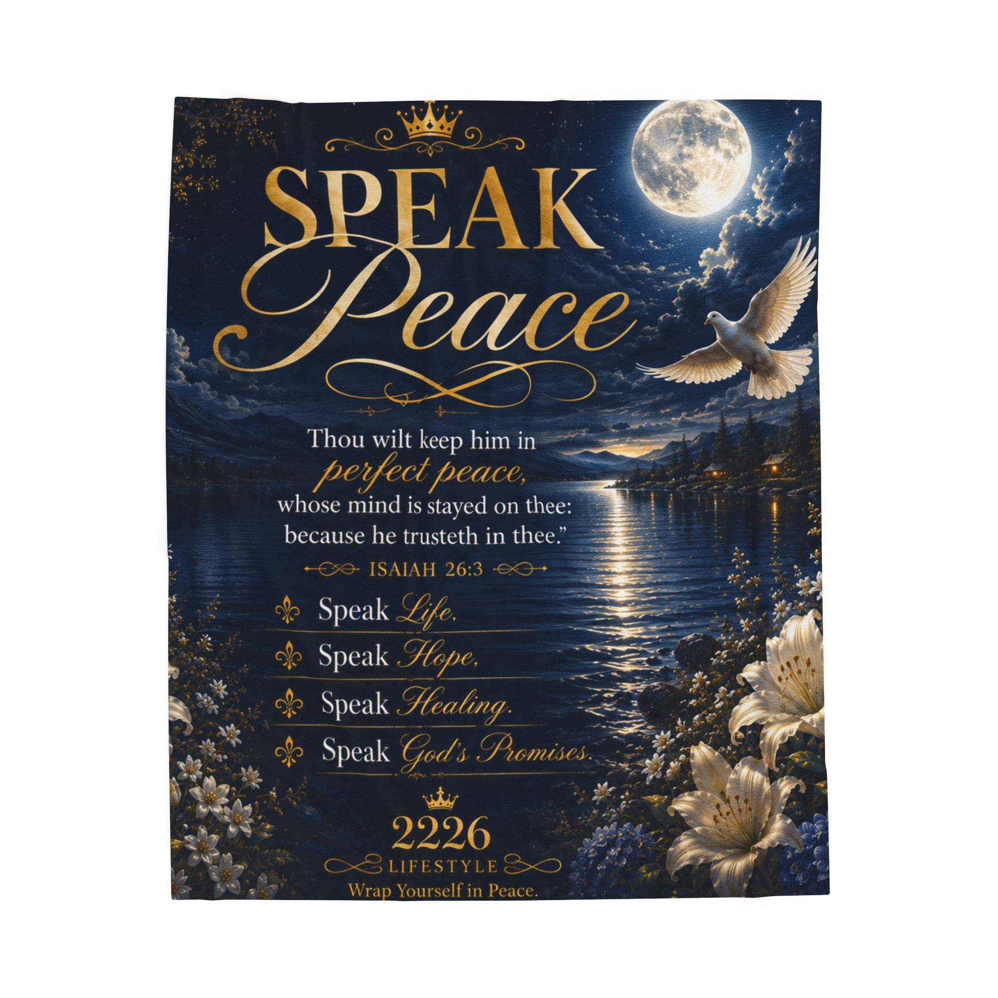Speak Peace Velveteen Plush Blanket — Inspirational Bible Verse Isaiah 26:3 Comfort Throw