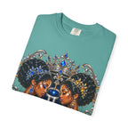 Gemini Zodiac Twin Queens T-Shirt — Elegant Blue & Gold Astrology Tee