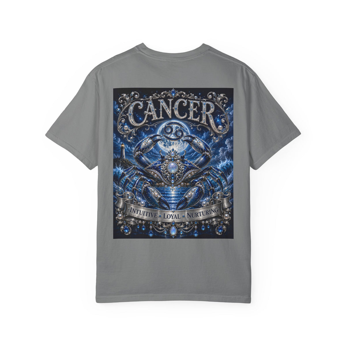 Cancer Zodiac Crab T-Shirt — Blue Astrology Tee (Cancer: Intuitive • Loyal • Nurturing)