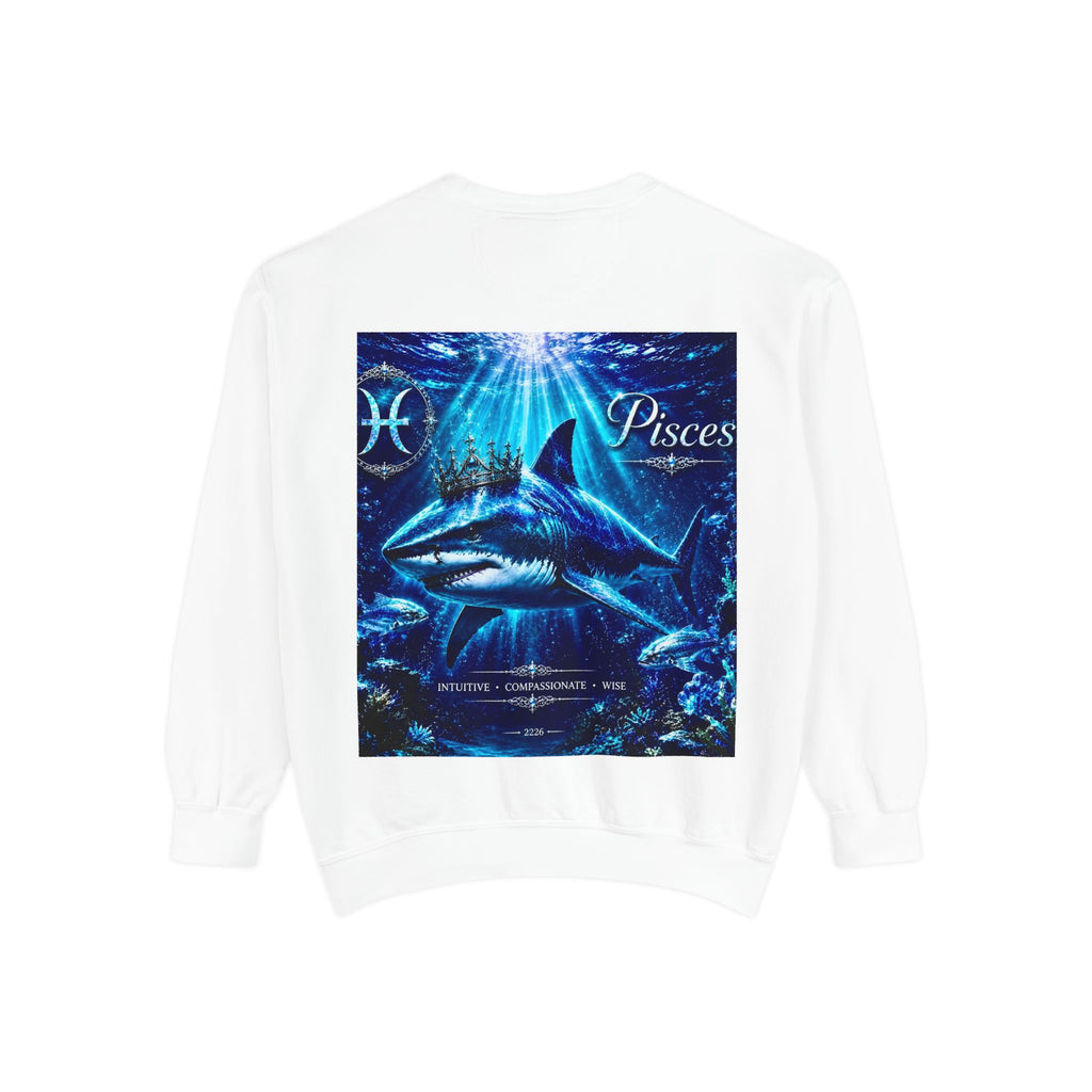 Pisces Zodiac Sweatshirt — Cosmic Blue Pisces Shark Astrological Crewneck