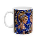 Zodiac Gemini Ceramic Coffee Mug – Elegant Blue & Gold Astrology Design (11oz, 15oz)