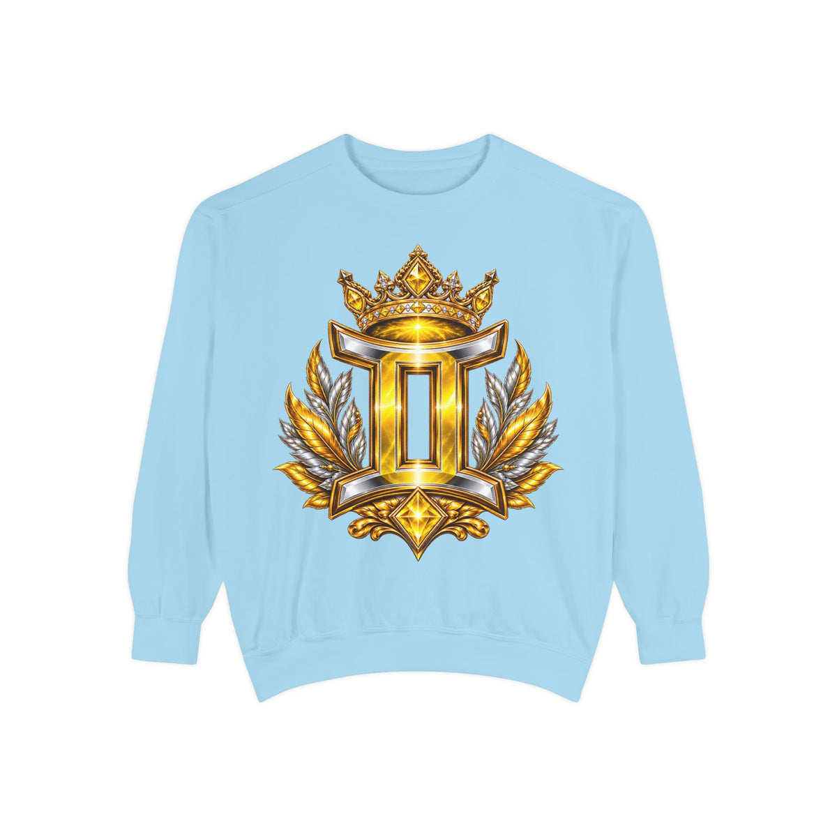 Gemini Zodiac Sweatshirt — Ornate Gold & Blue Gemini Crest