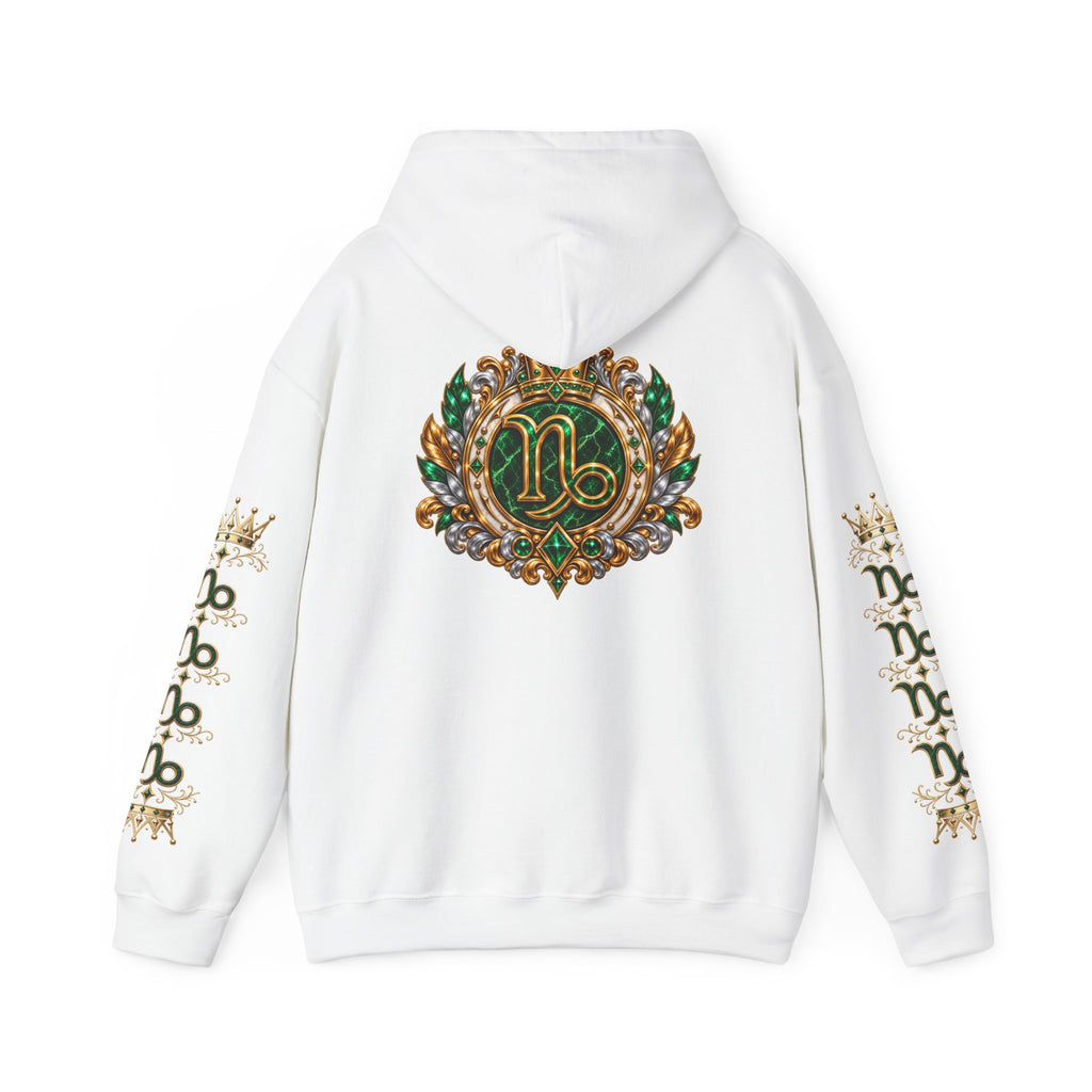 Capricorn Zodiac Crest Hoodie — Ornate Zodiac Virgo Emblem Hooded Sweatshirt