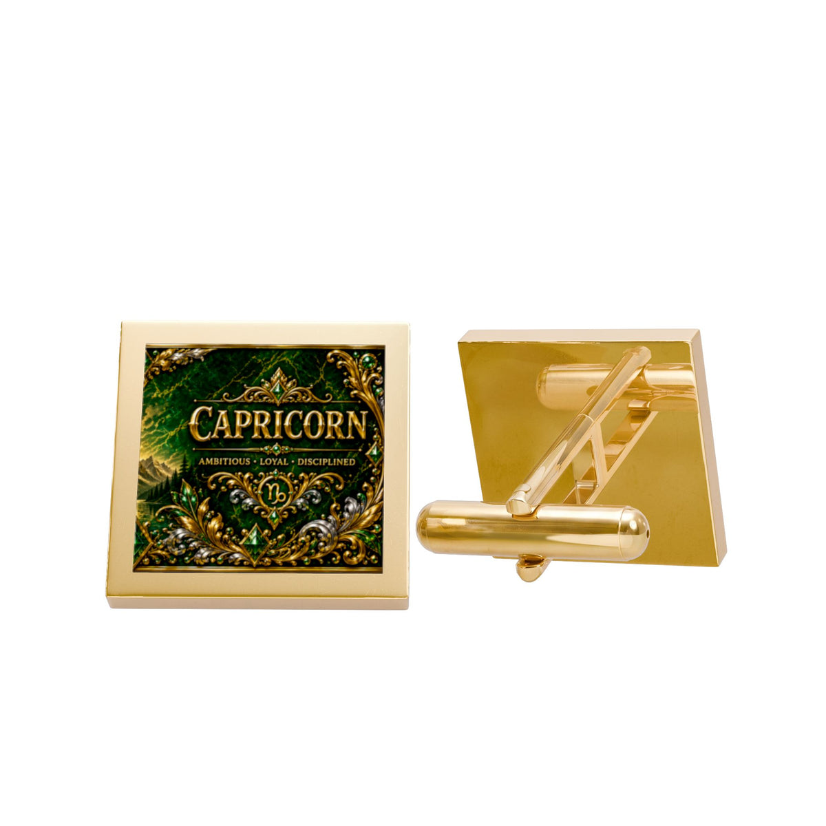 Capricorn Zodiac Cufflinks — Gold Square Horoscope Jewelry
