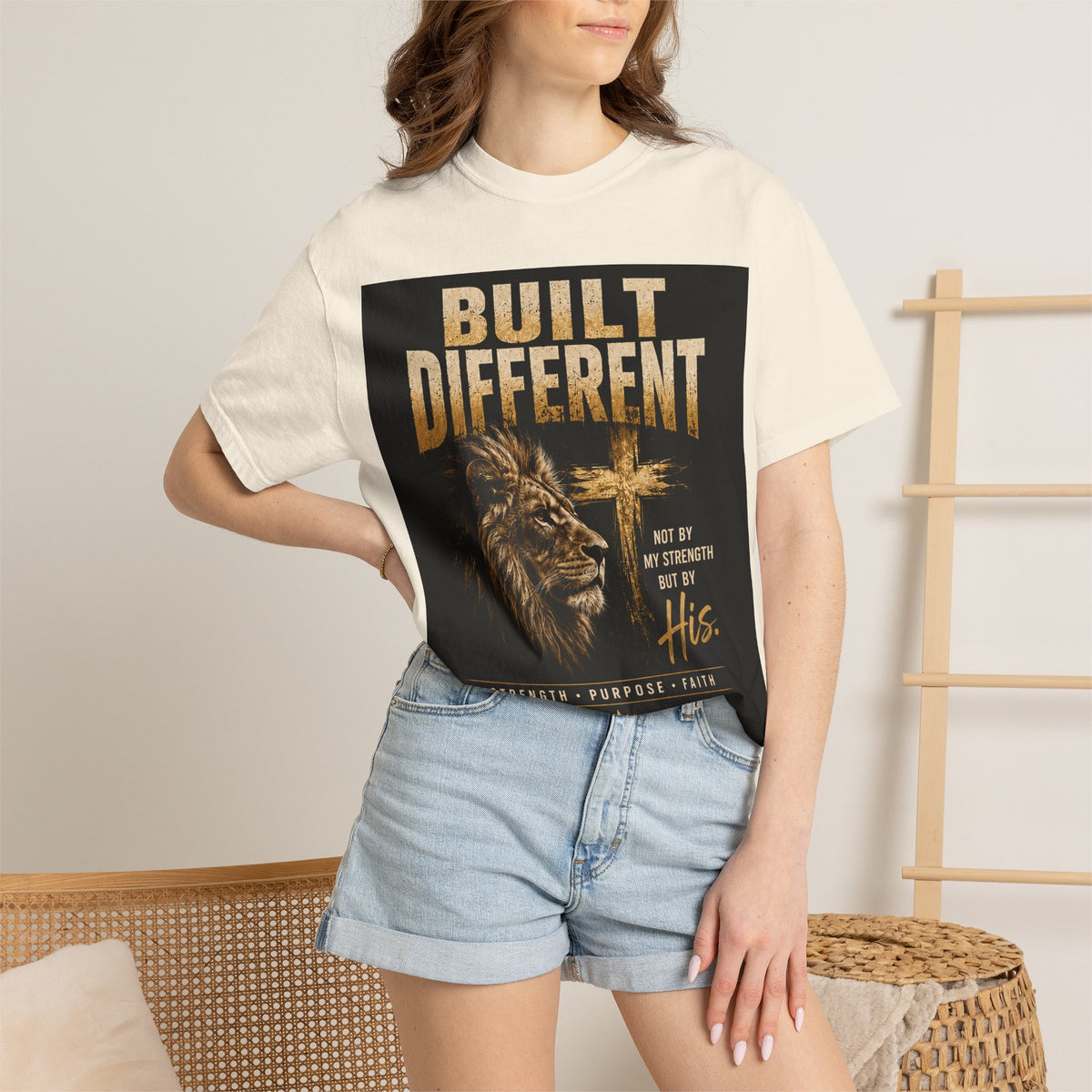 Built Different Christian Lion T-Shirt — "Built Right, Beautiful, Brilliant" Inspirational Faith Tee