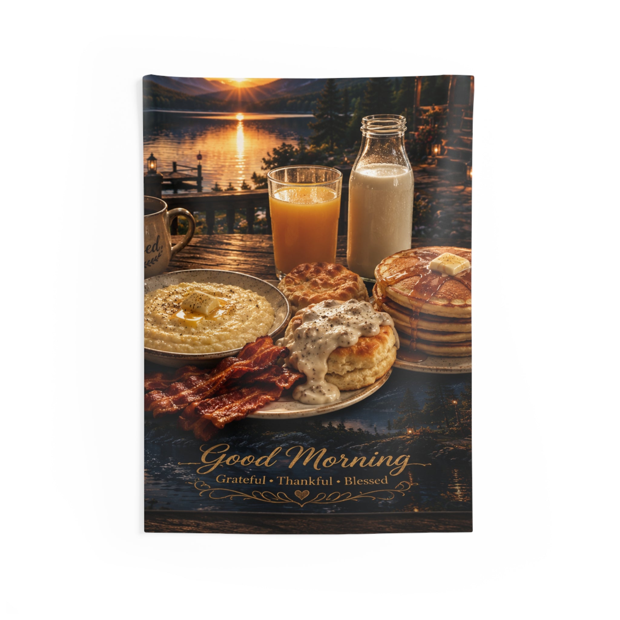 Good Morning Breakfast Tapestry — Rustic Lakeside Farmhouse Wall Decor