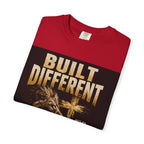 Built Different Lion T‑Shirt — Christian Faith Graphic Tee (“Not by my strength but by His”)