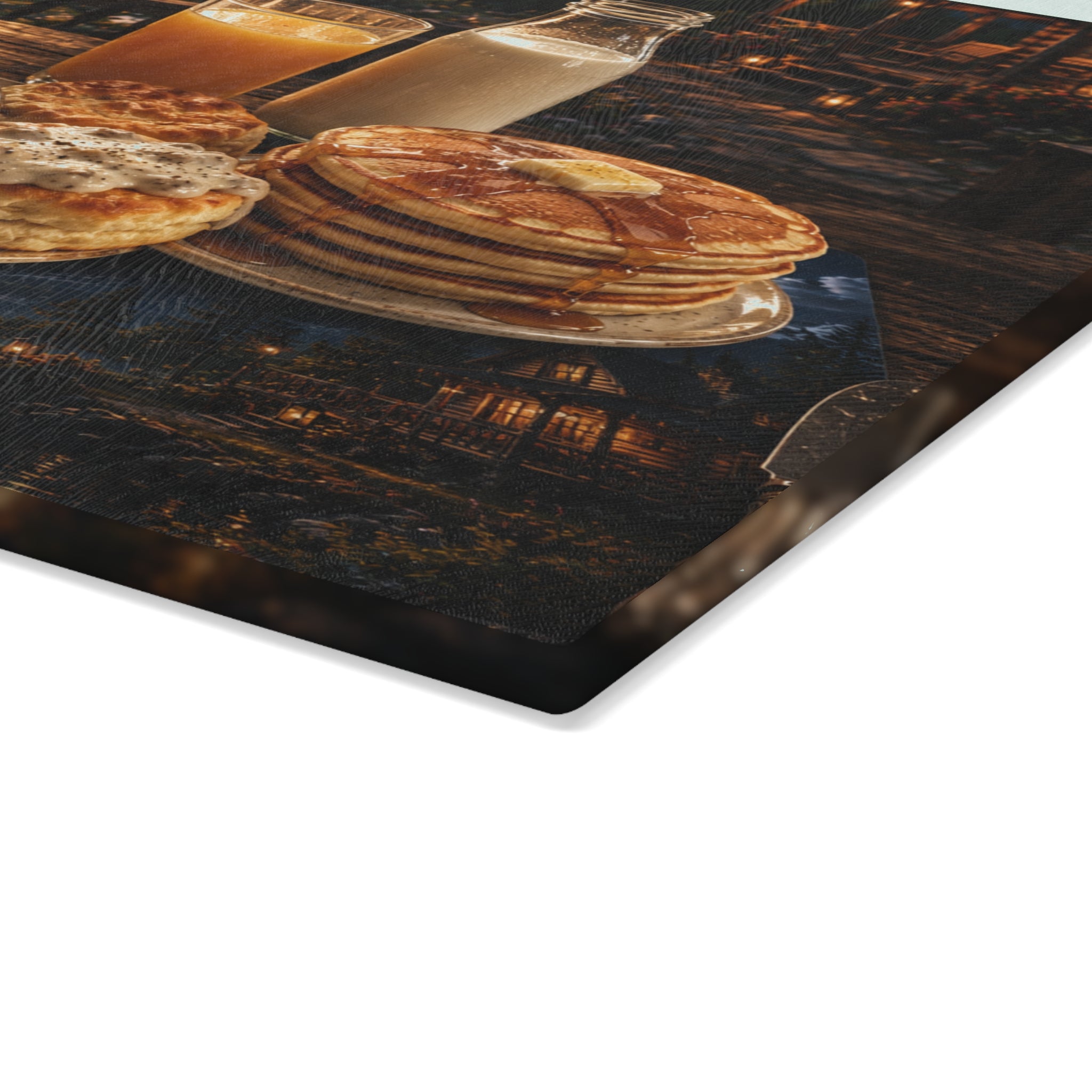 Glass Cutting Board — "Good Morning" Breakfast Scene Decorative Kitchen Board