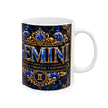 Gemini Zodiac Ceramic Mug – Elegant Blue & Gold Astrology Coffee Cup (11oz/15oz)