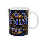 Gemini Zodiac Ceramic Mug – Elegant Blue & Gold Astrology Coffee Cup (11oz/15oz)