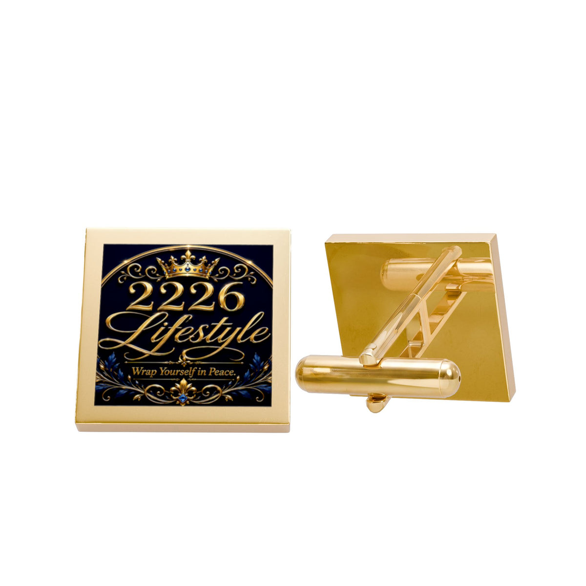 Gold Square Cufflinks with '2226 Lifestyle' Logo — Elegant Men's Formal Accessory