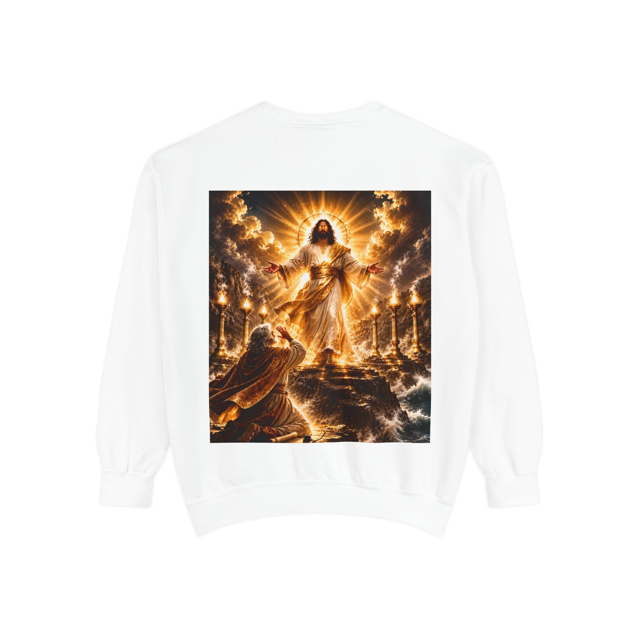 Revelation Chapter 1 Sweatshirt — Golden Christ Return Religious Crewneck