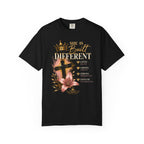 She Is Built Different Christian T-Shirt — Cross, Crown & Lily Faith Tee