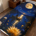 Moonlit Lake Velveteen Plush Blanket — Romantic Nightscape Cozy Throw