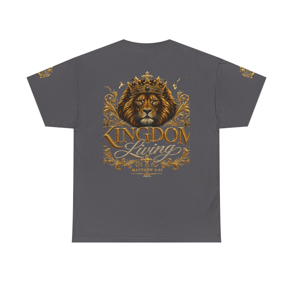 Kingdom Living Lion Tee — Regal Crowned Lion Graphic T-Shirt (Matthew 6:33)