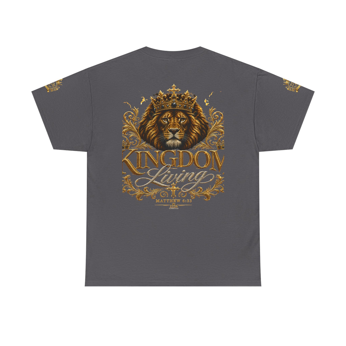 Kingdom Living Lion Tee — Regal Crowned Lion Graphic T-Shirt (Matthew 6:33)