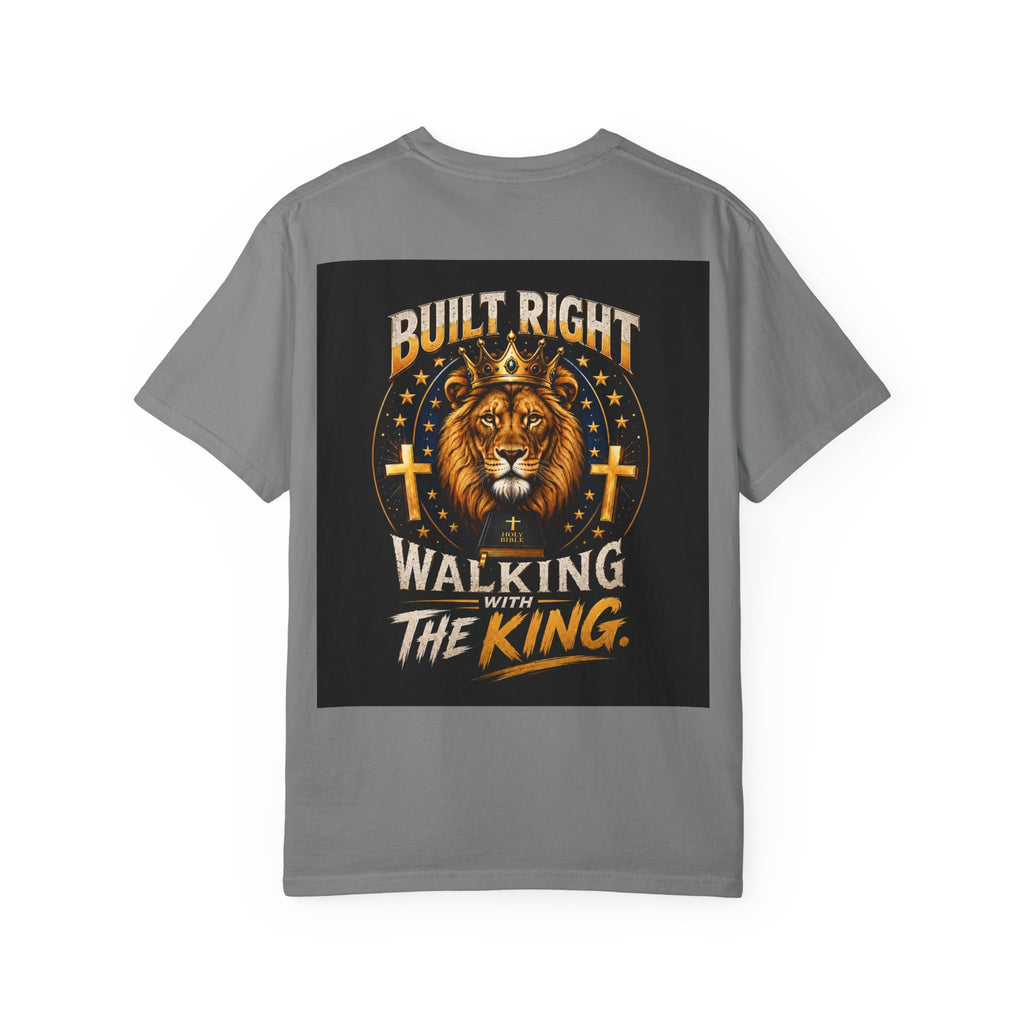 Walking with the King T-Shirt — 'Built Right' Lion Christian Faith Tee