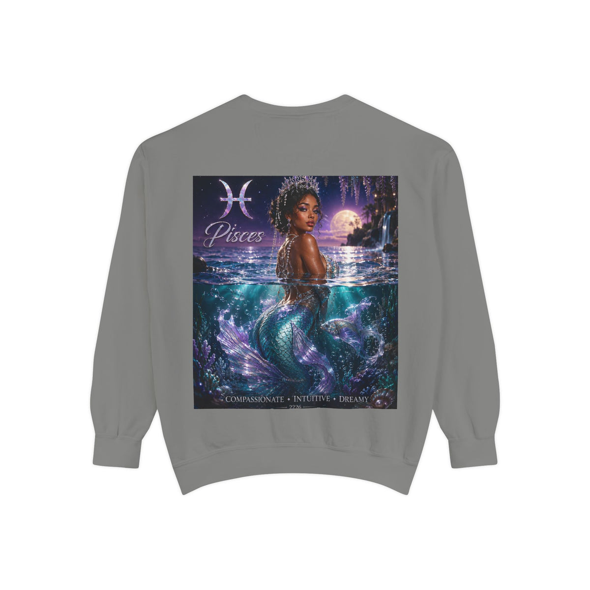 Pisces Mermaid Zodiac Sweatshirt — Pisces Symbol & 'Pisces' Artwork