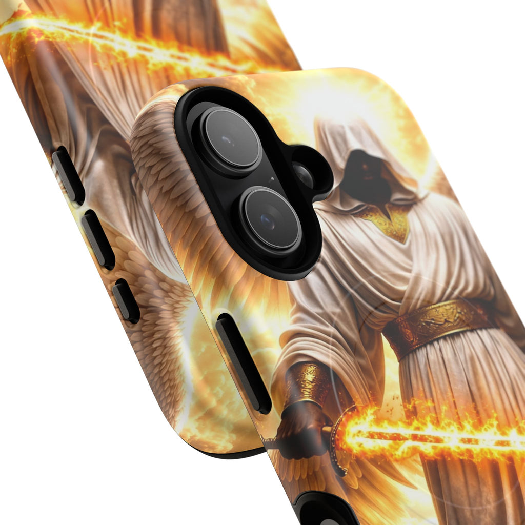 Angel Warrior Phone Case — Golden Archangel with Flaming Sword Tough Magnetic Cover