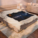 Moonlit Lake Velveteen Plush Blanket — Cozy Nightscape Throw for Camping, Cabin & Home