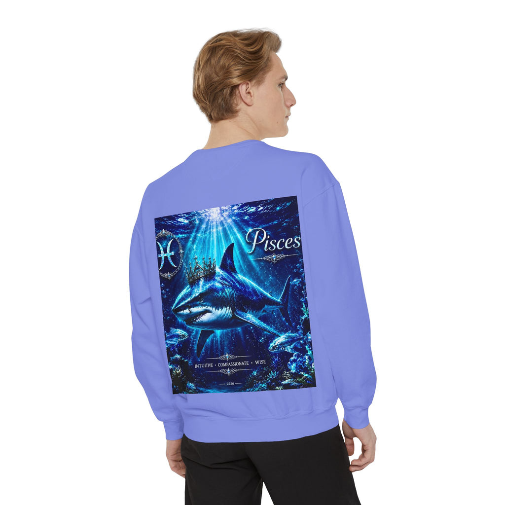 Pisces Zodiac Sweatshirt — Cosmic Blue Pisces Shark Astrological Crewneck