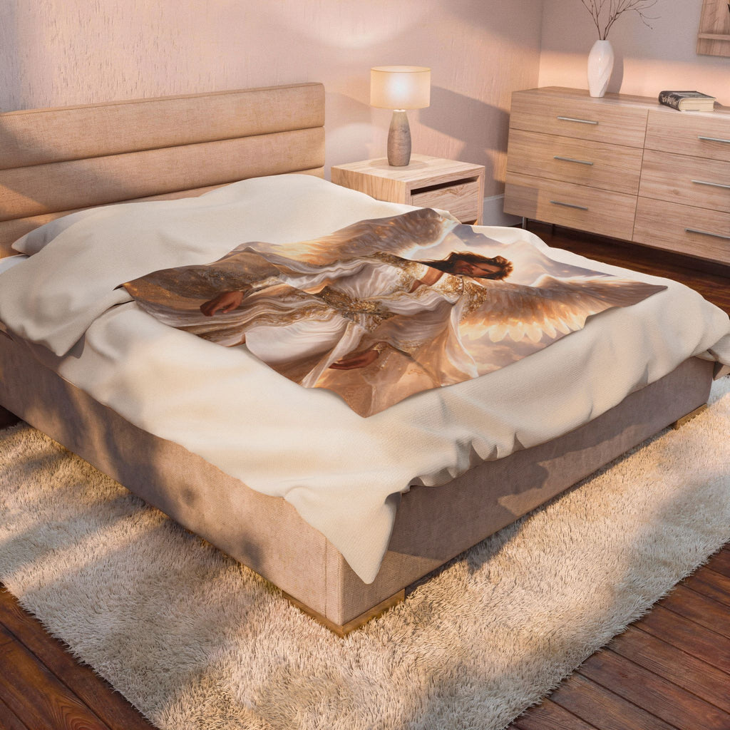 Angel Guardian Velveteen Plush Blanket — Ethereal Winged Protector Throw