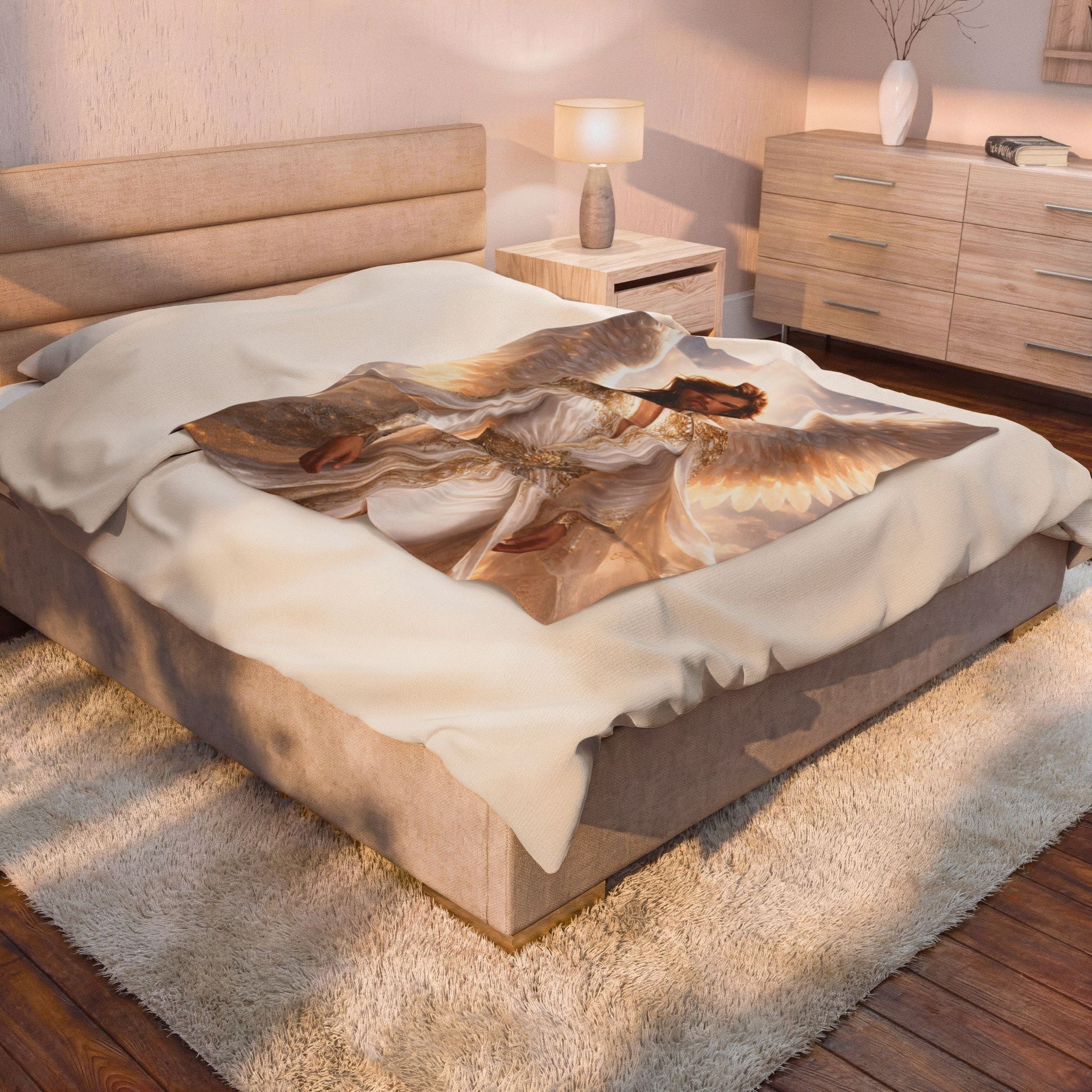 Angel Guardian Velveteen Plush Blanket — Ethereal Winged Protector Throw