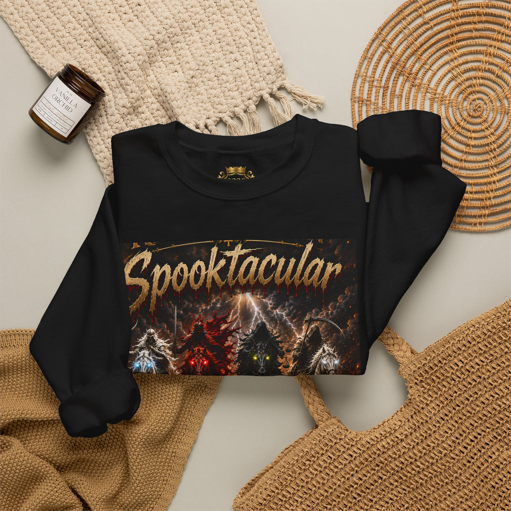 Christian Halloween Crewneck Sweatshirt — "Spooktacular" & Victory Lamb Graphic