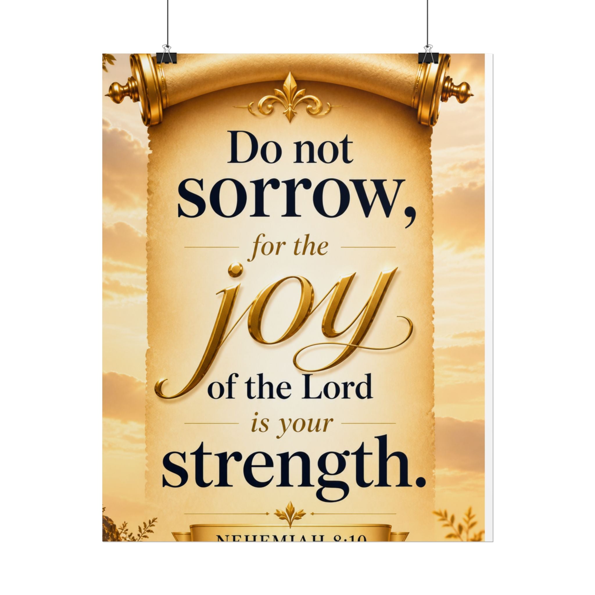 Religious Poster - "Do Not Sorrow, for the Joy of the Lord is Your Strength" (Nehemiah 8:10) rolled poster