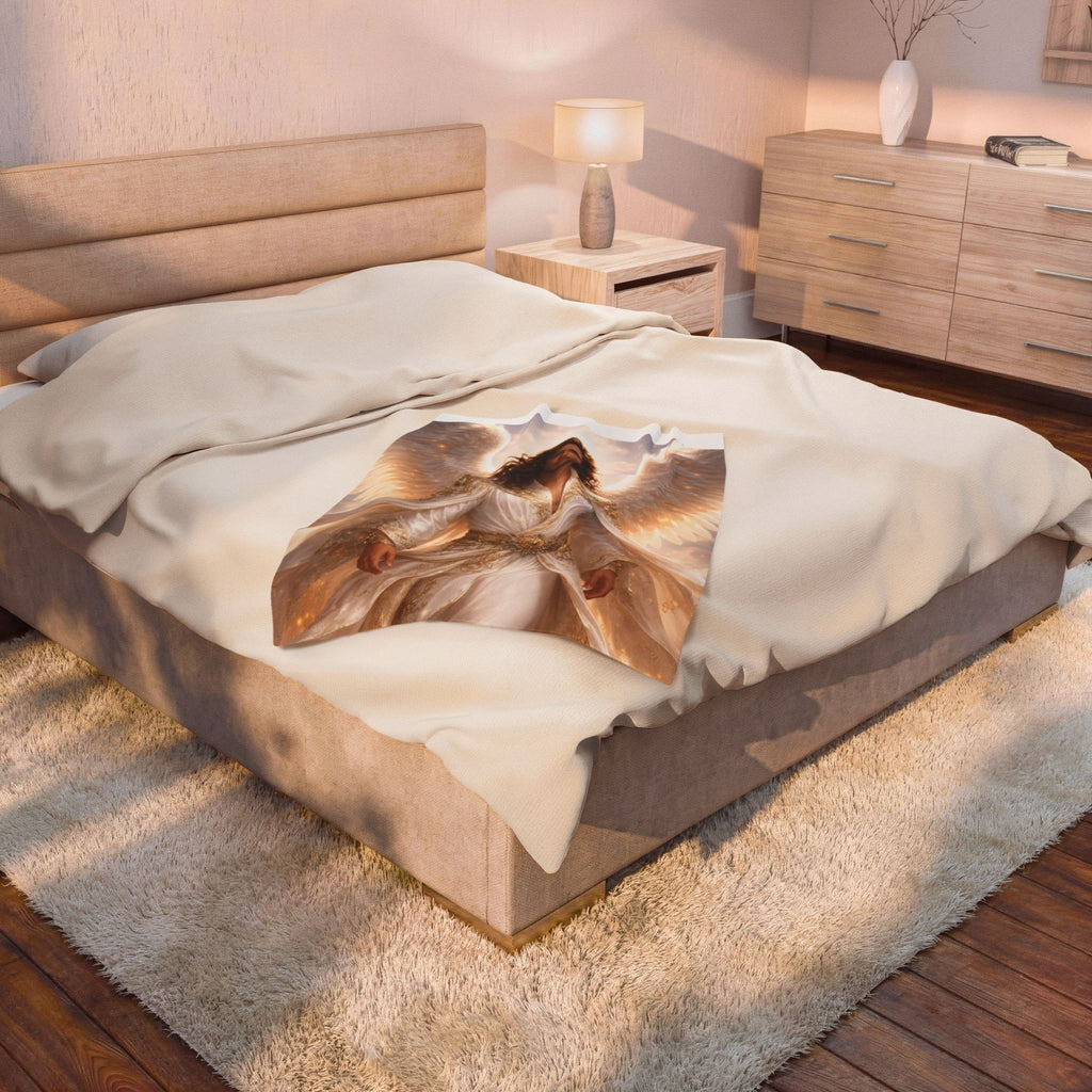 Angel Guardian Velveteen Plush Blanket — Ethereal Winged Protector Throw