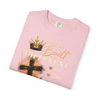 She Is Built Different Christian T-Shirt — Cross, Crown & Lily Faith Tee