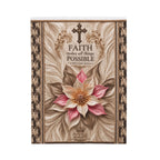 Faith Makes All Things Possible Velveteen Plush Blanket — Inspirational Floral Cross Throw
