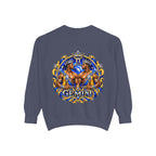 Gemini Zodiac Sweatshirt — Royal Blue & Gold Twin Symbol Crewneck