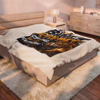 Built Right Velveteen Plush Blanket — Strong. Wise. Faithful. Lion & Bible Christian Throw