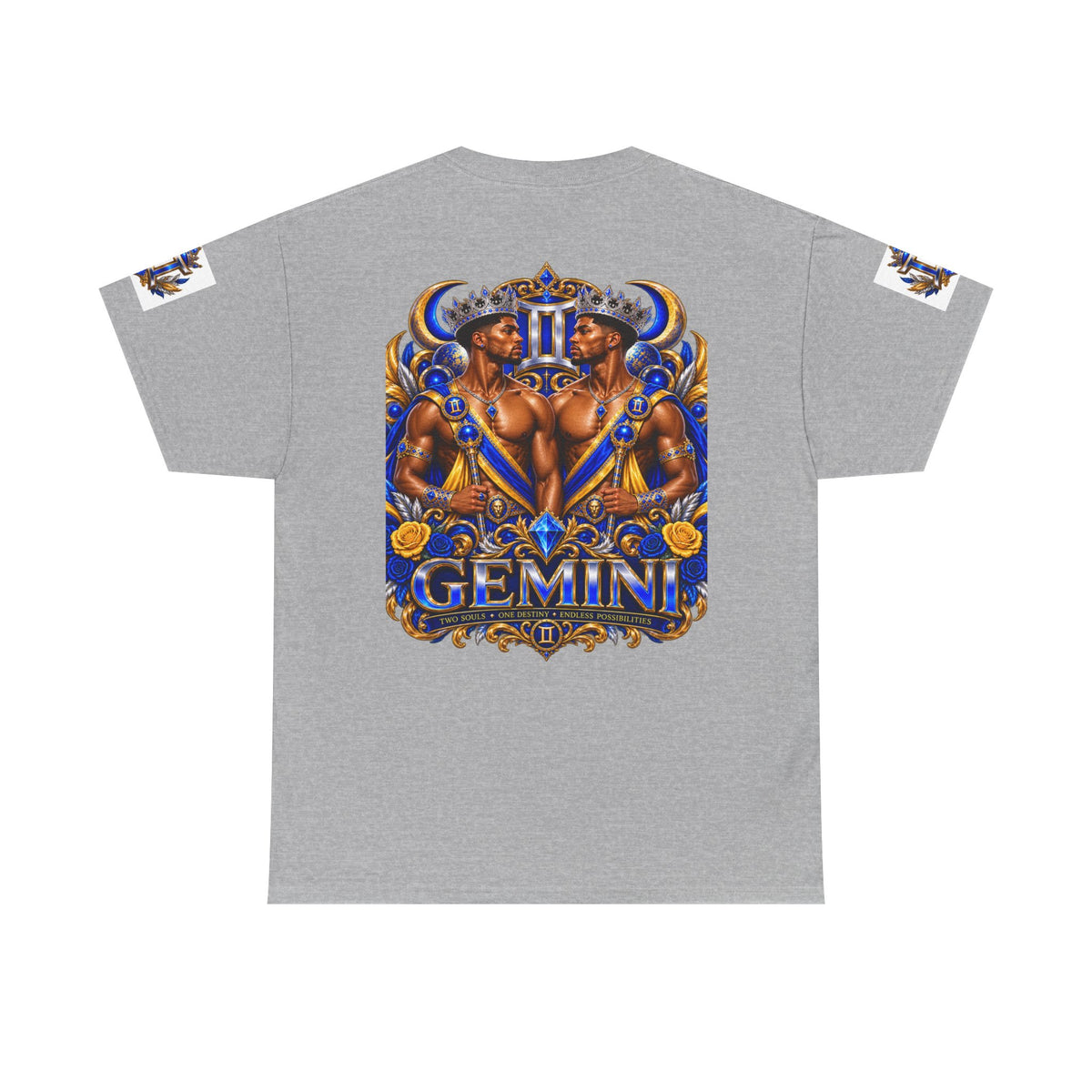 Gemini Zodiac Tee — Bold Royal Twin Astrology T‑Shirt