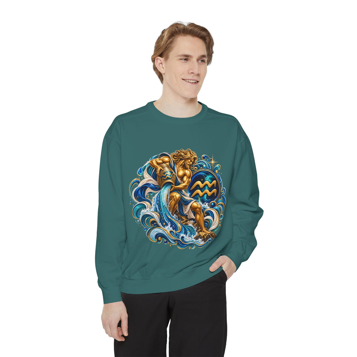 Aquarius Zodiac Sweatshirt — Water Bearer Astrology Graphic Crewneck