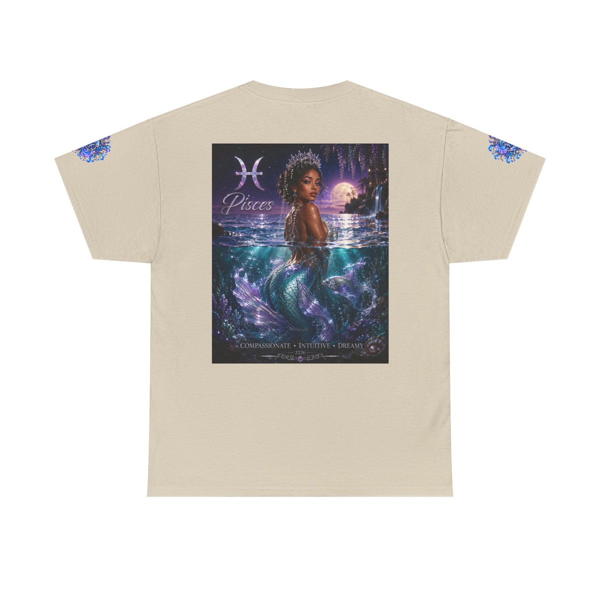 Pisces Mermaid T‑Shirt — Zodiac Art Tee with Night Sea Illustration