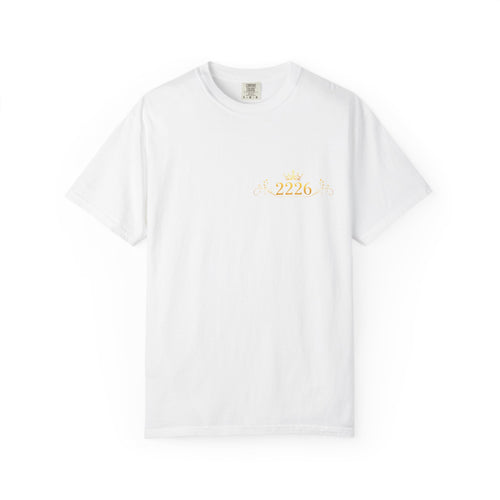 2226 Minimalist Chest Logo Tee — Subtle Gold Graphic T-Shirt