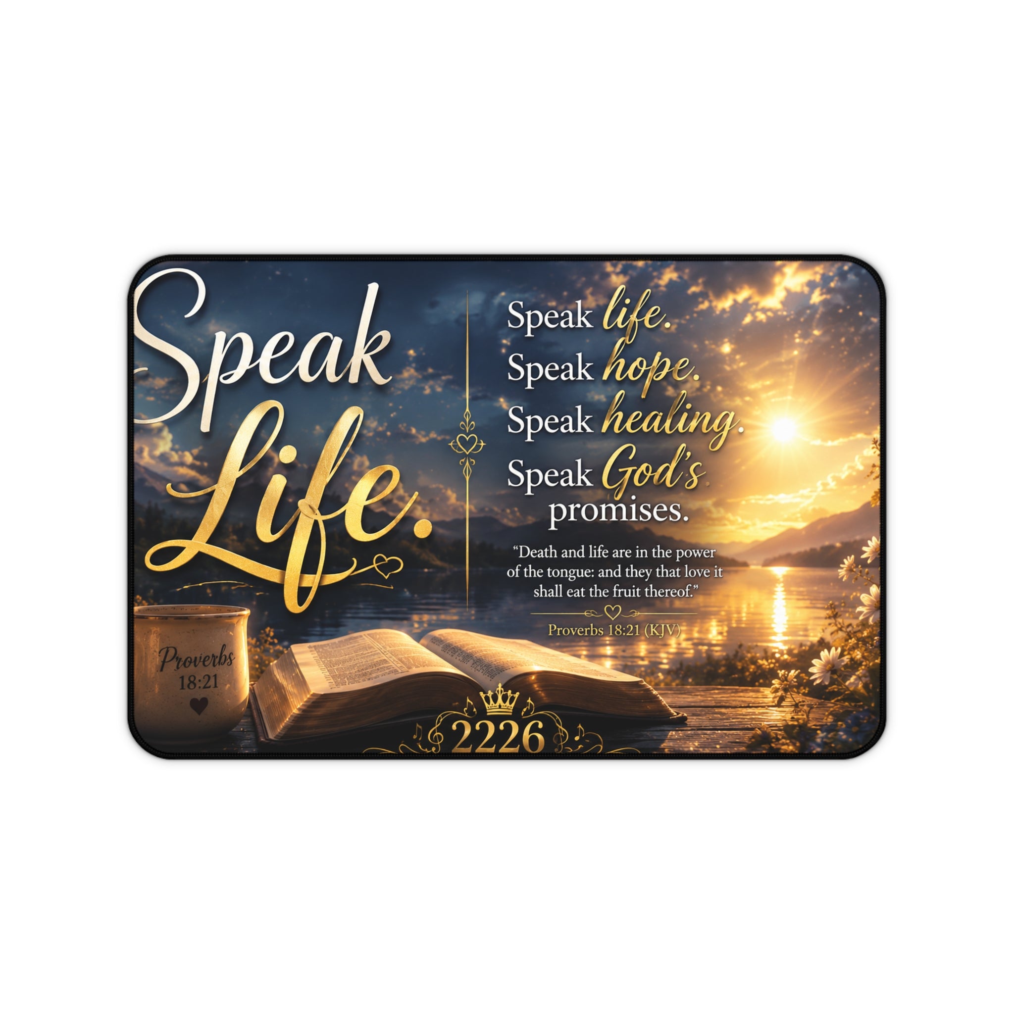 Desk Mat — "Speak Life" Inspirational Christian Desk Mat with Bible Verse