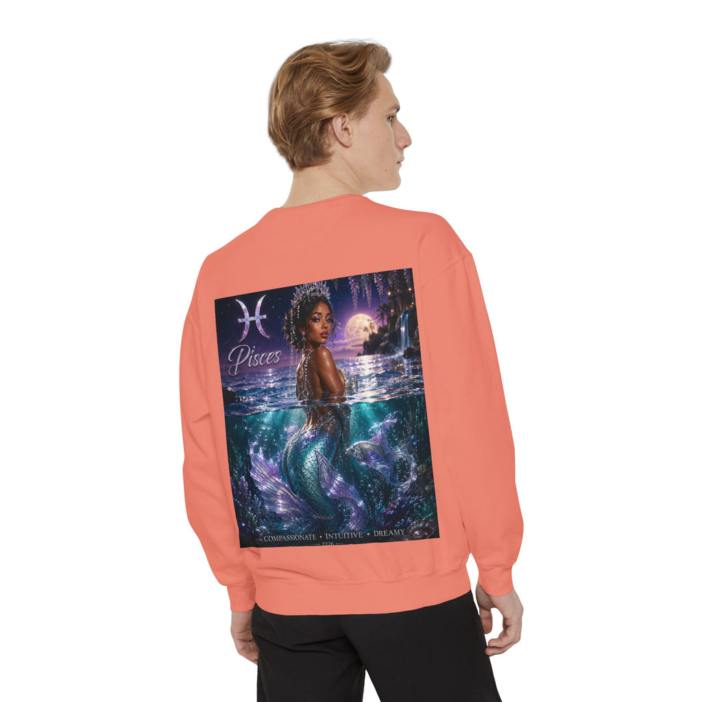 Pisces Mermaid Zodiac Sweatshirt — Pisces Symbol & 'Pisces' Artwork