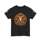 Aries Zodiac T‑Shirt — Mythic Ram Astrology Tee with 'ARIES' Emblem