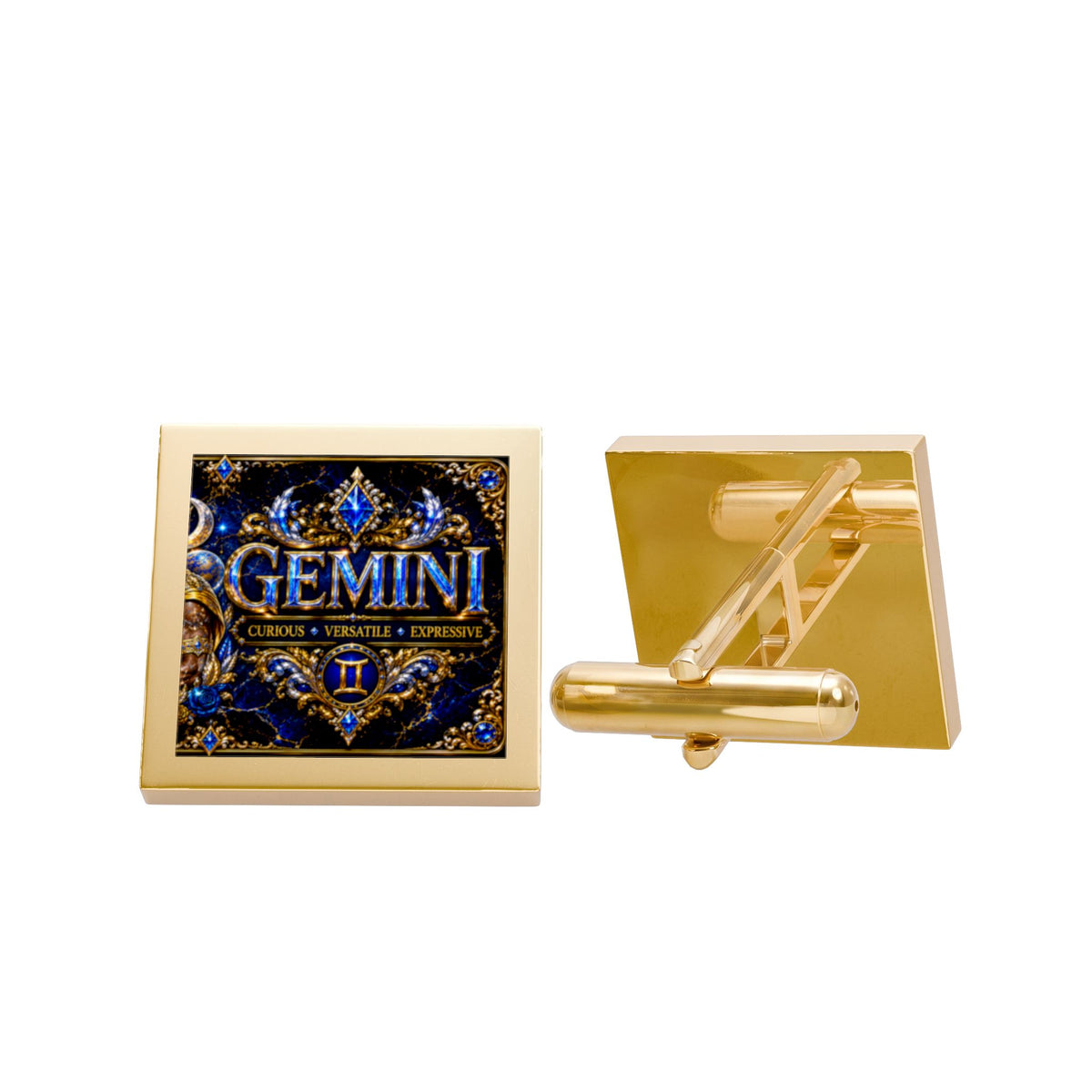 Gemini Zodiac Cufflinks — Gold Square Astrological Accessory