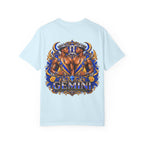 Gemini Zodiac T-Shirt — Bold Blue & Gold Twin Portrait Tee
